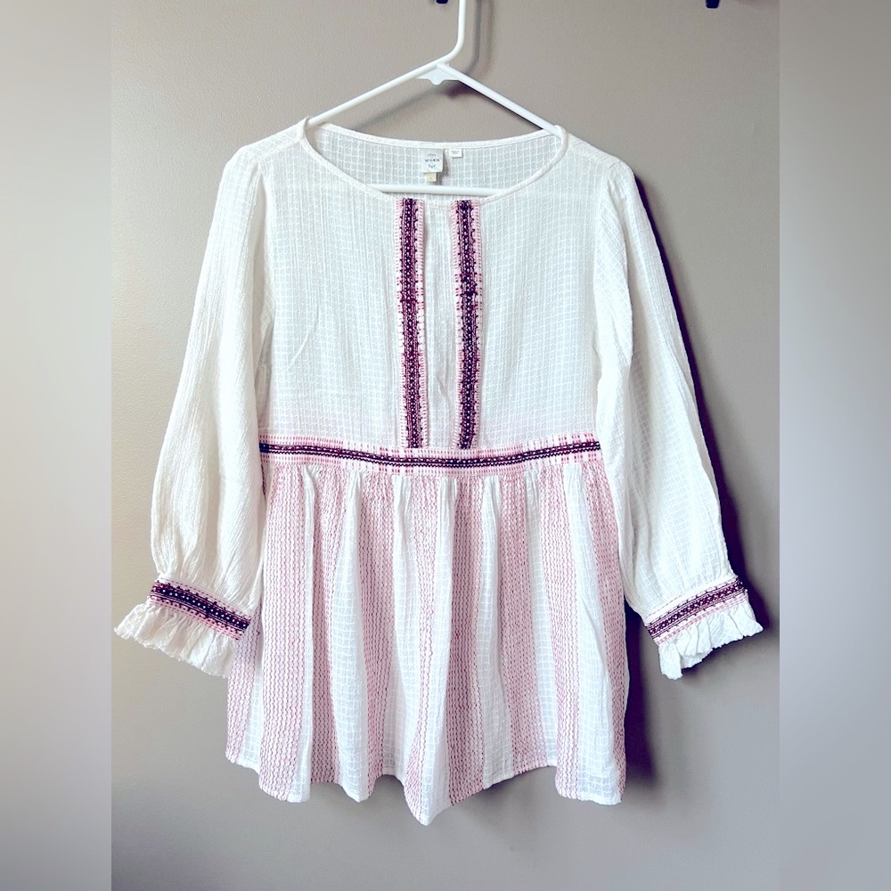 Anthropologie White and Pink Blouse